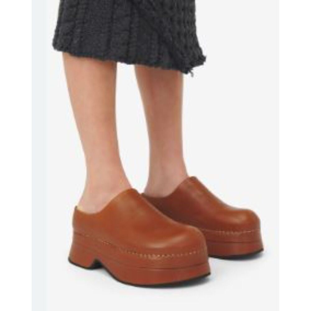 Alexander McQueen Women's Brown Stone Clog Platform Sandals Sz 37 NIB 1,290